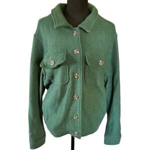 Joie Women’s Green Wool Blend Shacket Jacket Size 1X Button Front Pockets